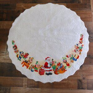 Vintage Rennoc White Felt Christmas Tree Skirt Santa Claus & Elves